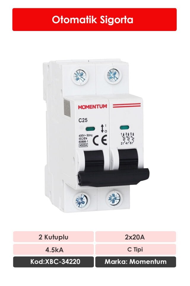 Momentum Otomatik Sigorta 4.5KA C 2X20A XBC-34220