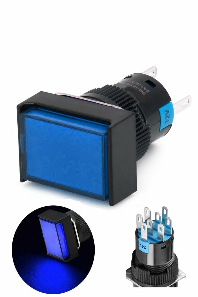 Momentum D16 Işıklı Buton 24V Kalıcı 2CO Dörtgen Mavi MBT-37362