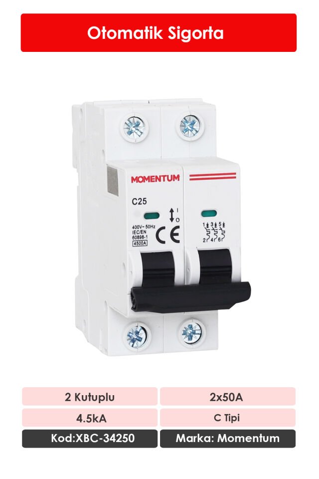 Momentum Otomatik Sigorta 4.5KA C 2X50A XBC-34250