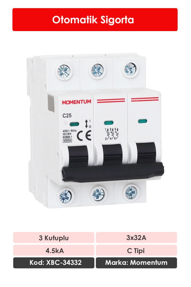 Momentum Otomatik Sigorta 4.5KA C 3X32A XBC-34332