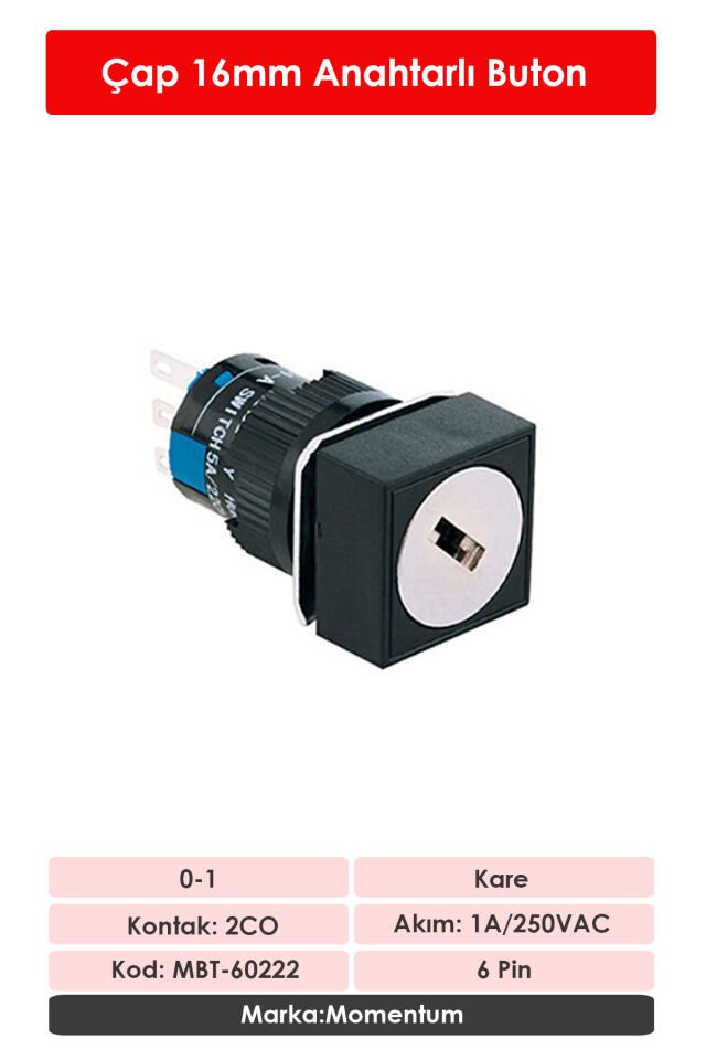 Momentum D16 Buton Anahtarlı 2CO 0-1 Kare MBT-60222