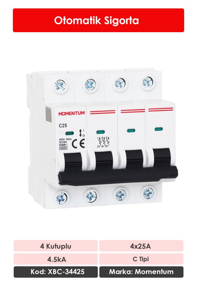 Momentum Otomatik Sigorta 4.5KA C 4X25A XBC-34425
