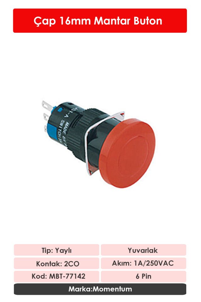 Momentum D16 Buton Mantar Yuvarlak Yaylı 2CO Kırmızı MBT-77142