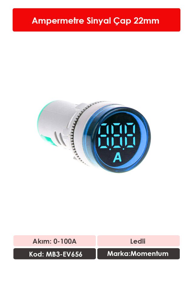 Momentum D22 Sinyal Led Ampermetre 0-100A Mavi MB3-EV666