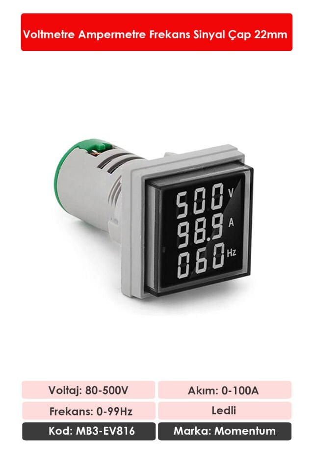 Momentum D22 Sinyal Led Volt/Amper/Frekans Metre 80-500V / 0-100A  /0-99Hz Beyaz MB3-EV816