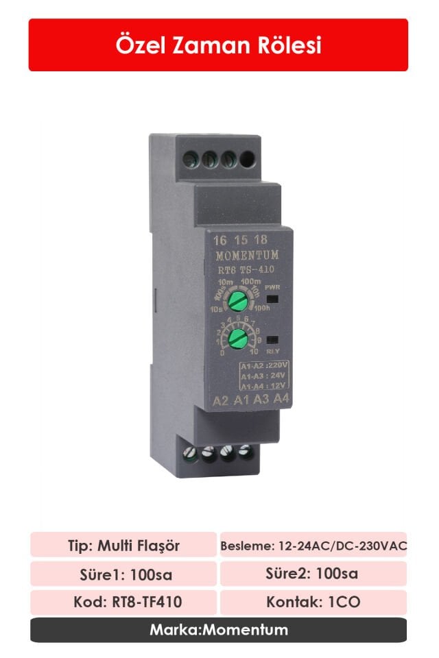 Momentum Zaman Rölesi Multi Flaşör 4 Ayar 1-100Saat/1-100Saat RT8-TF410