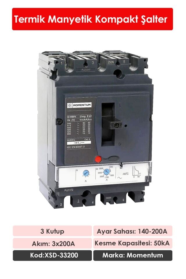 Momentum Termik Manyetik Kompakt Şalter 3x200A XSD-33200