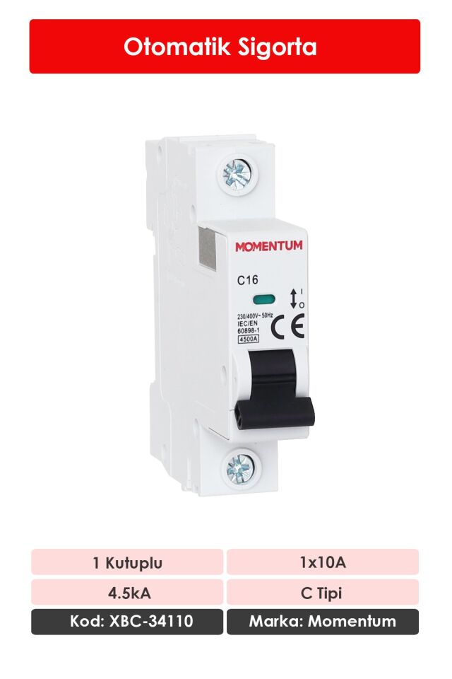 Momentum Otomatik Sigorta 4.5kA C 1x10A XBC-34110