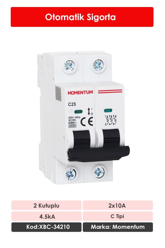 Momentum Otomatik Sigorta 4.5kA C 2x10A XBC-34210