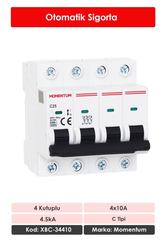 Momentum Otomatik Sigorta 4.5kA C 4x10A XBC-34410
